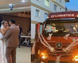 Kadın tır şoförü, düğüne tır ile giriş yaptı! Düğün arabasını…