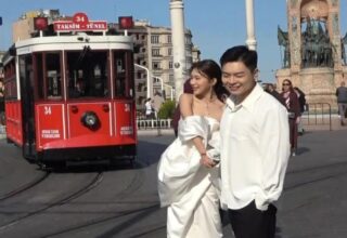 Taksim’de düğün fotoğrafı çektiren Çinli çift yoğun ilgi gördü! Adeta beğeni yağıyor